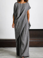 📦📦LAST DAY SAVE 49% ⏰Effortless Elegance Cotton Linen Set – Relaxed Draped Top & Flowing Wide-leg Pants