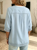 💝💝Women's Casual Three-quarter Sleeve V-neck Lace Cotton Linen Cardigan Shirt