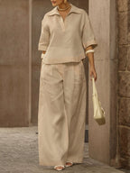 📦📦LAST DAY SAVE 49% ⏰Women's Casual Linen And Cotton Shirt And Wide-leg Pants Two-piece Set