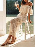 💝💝Women's Fashion Art Hollow Casual Stylish Shawl And Dress Two-piece Set
