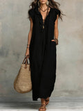 Flowy Ruffle V-Neck Maxi Dress – Elegant, Slimming & Effortlessly Chic