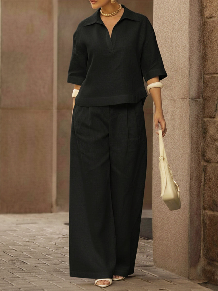 📦📦LAST DAY SAVE 49% ⏰Women's Casual Linen And Cotton Shirt And Wide-leg Pants Two-piece Set