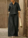 📦📦LAST DAY SAVE 49%Women's Casual 100% Cotton Denim Top And Wide-leg Pants Two-piece Set