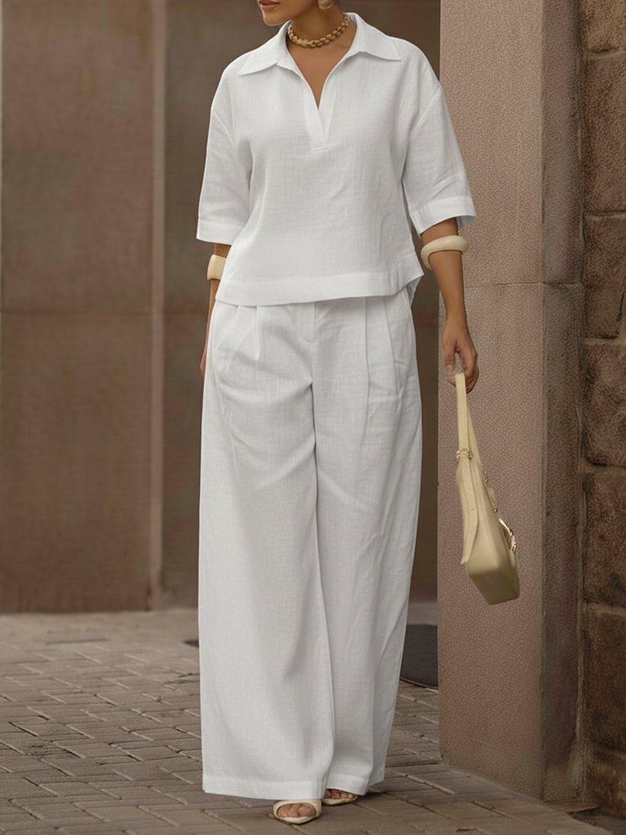 📦📦LAST DAY SAVE 49% ⏰Women's Casual Linen And Cotton Shirt And Wide-leg Pants Two-piece Set
