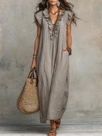 🌷Flowy Ruffle V-Neck Maxi Dress – Elegant, Slimming & Effortlessly Chic