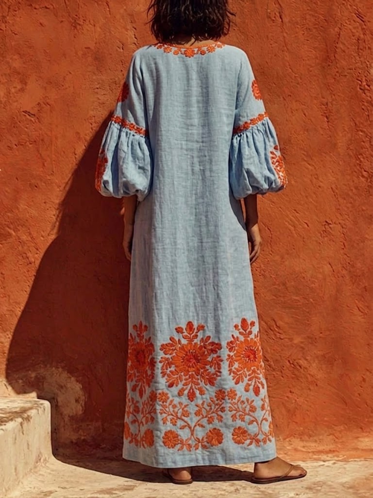 📦📦Bohemian Print Lantern-sleeve Maxi Dress