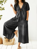📦📦LAST DAY SAVE 49% ⏰Women's Casual Loose Short-sleeved V-neck Denim Jumpsuit