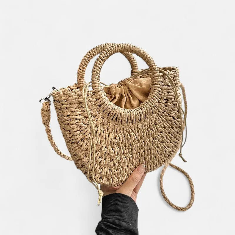 🌷Women woven summer beach half moon shoulder bags vintage