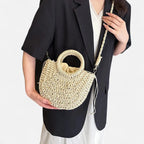 🌷Women woven summer beach half moon shoulder bags vintage