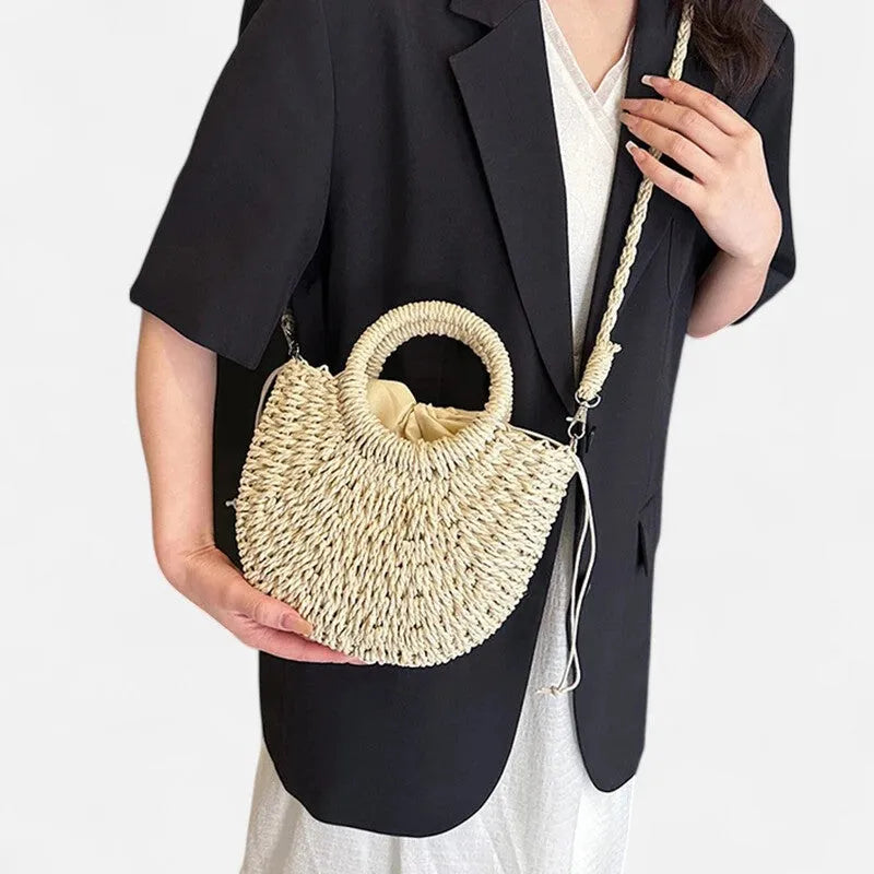 🌷Women woven summer beach half moon shoulder bags vintage