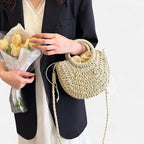 🌷Women woven summer beach half moon shoulder bags vintage
