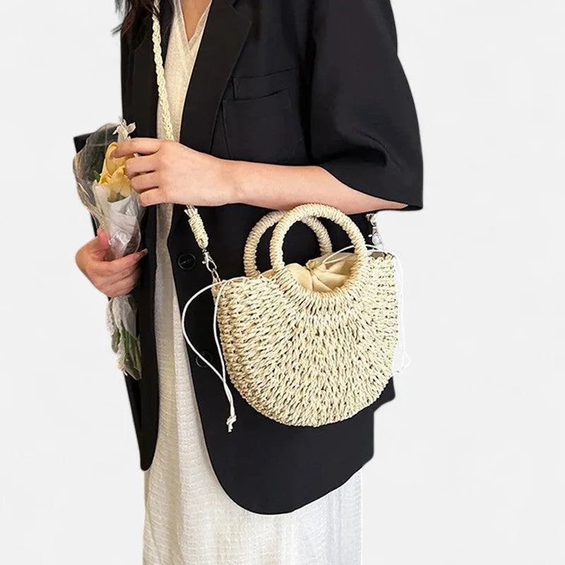 🌷Women woven summer beach half moon shoulder bags vintage