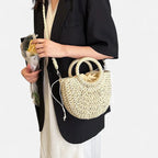 🌷Women woven summer beach half moon shoulder bags vintage