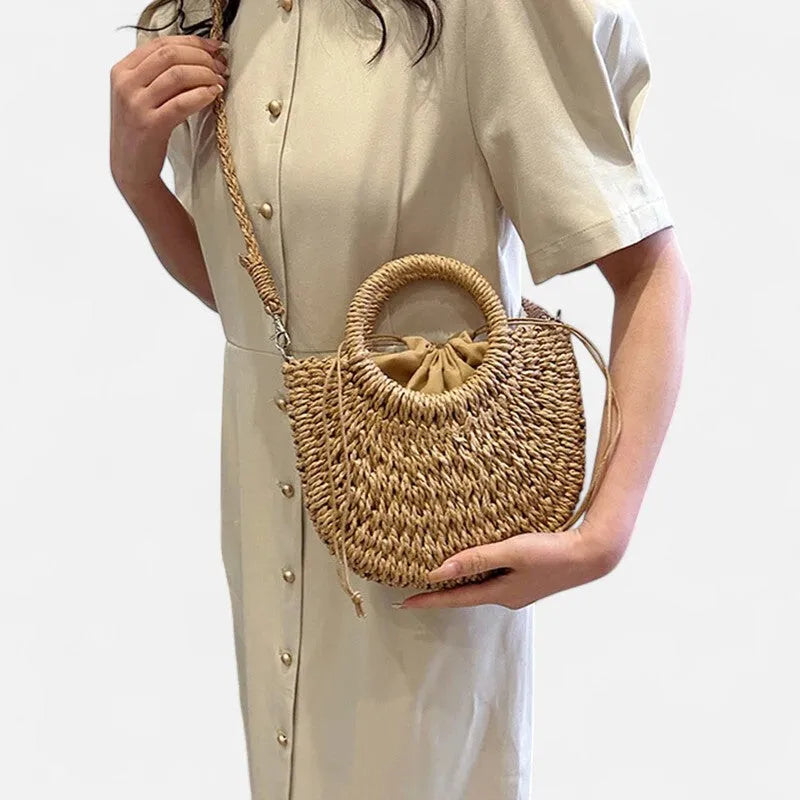 🌷Women woven summer beach half moon shoulder bags vintage