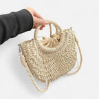🌷Women woven summer beach half moon shoulder bags vintage