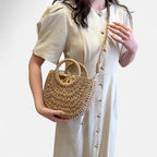 🌷Women woven summer beach half moon shoulder bags vintage