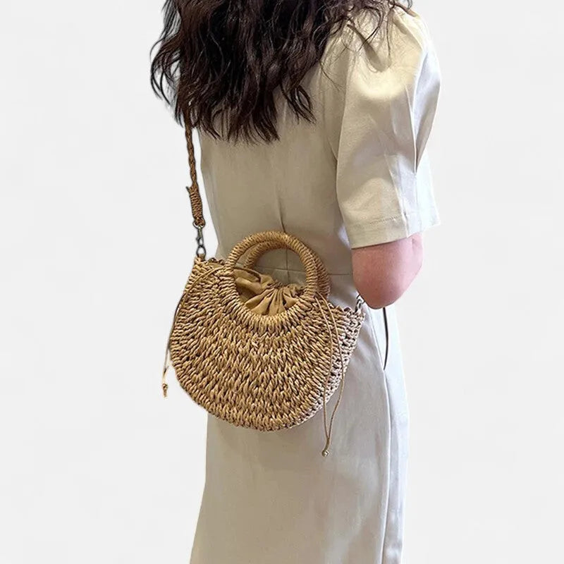 🌷Women woven summer beach half moon shoulder bags vintage