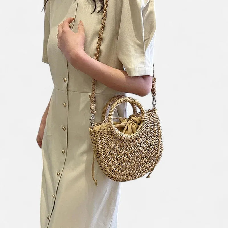 🌷Women woven summer beach half moon shoulder bags vintage