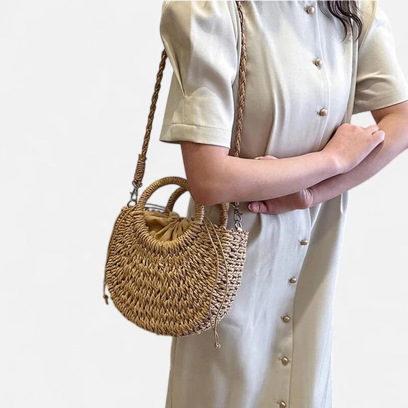 🌷Women woven summer beach half moon shoulder bags vintage