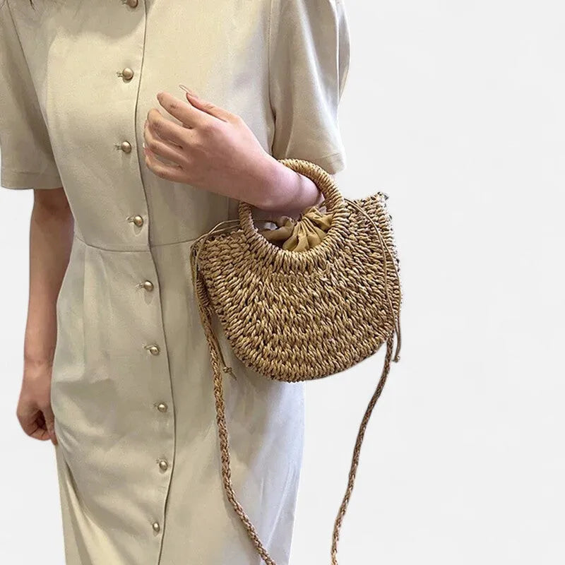 🌷Women woven summer beach half moon shoulder bags vintage