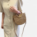 🌷Women woven summer beach half moon shoulder bags vintage
