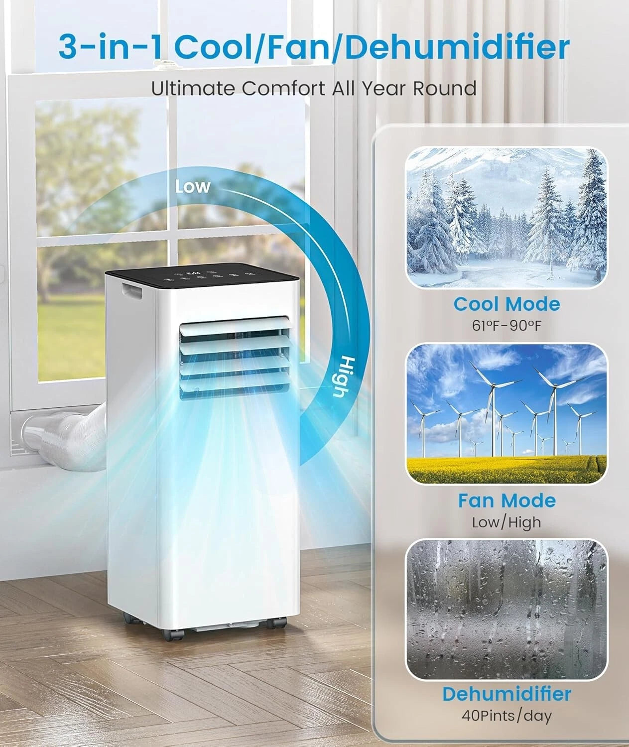 🤲 Factory direct sales 🔥8000 BTU Portable Air Conditioner, with Fan & Dehumidifier Mode, White OL-A016AB