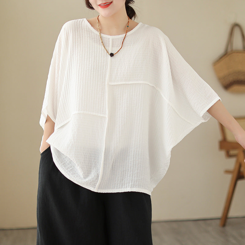 🌷🌷Vertical Textured Patchwork Top – Slimming & Effortless Style