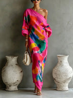 🌷🌷Women's Artistic Print One-shoulder Maxi Dress