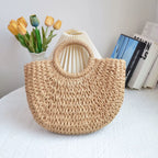 🌷Women woven summer beach half moon shoulder bags vintage