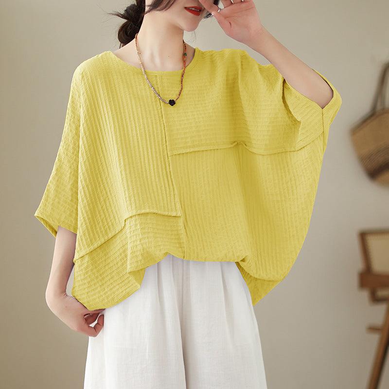 🌷🌷Vertical Textured Patchwork Top – Slimming & Effortless Style