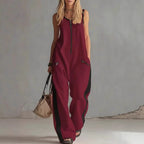 🌷Loose Sleeveless Contrast Color Pockets Zipper V-Neck Jumpsuits