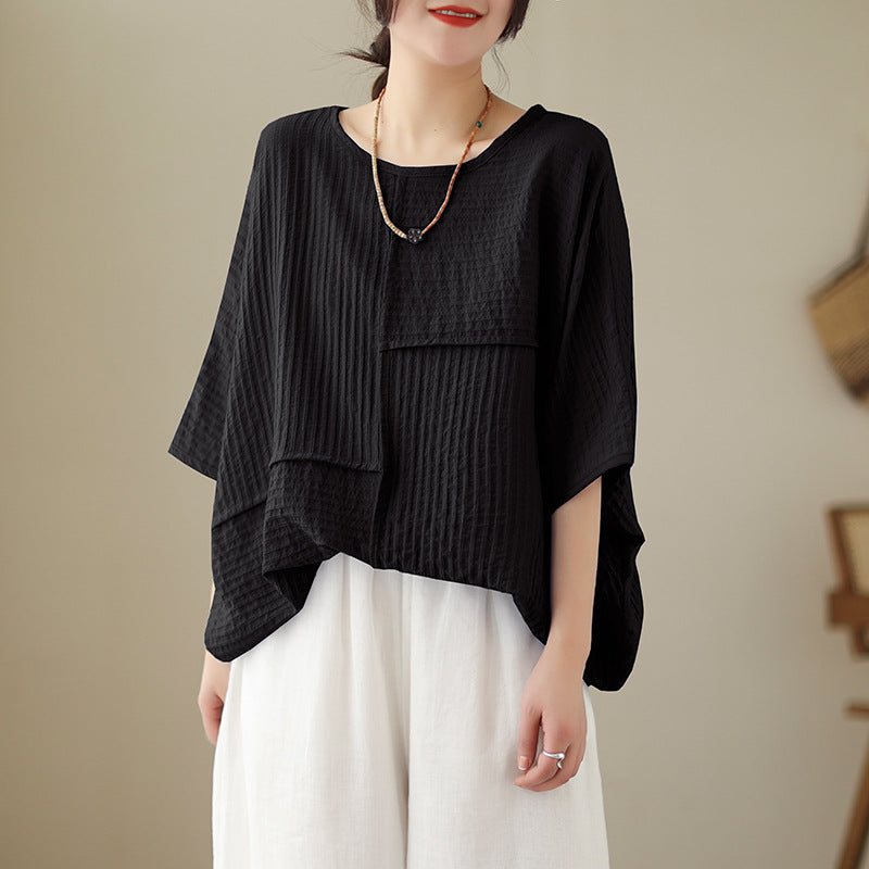 🌷🌷Vertical Textured Patchwork Top – Slimming & Effortless Style