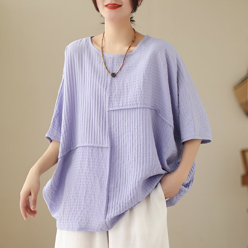 🌷🌷Vertical Textured Patchwork Top – Slimming & Effortless Style