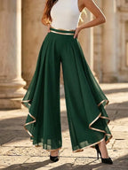 🌷🌷Elegant Gold Trim Wide Leg Chiffon Pants