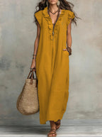 🌷Flowy Ruffle V-Neck Maxi Dress – Elegant, Slimming & Effortlessly Chic