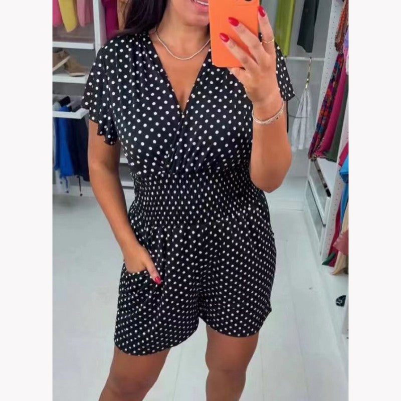 🎊🎊Polka Dot V-Neck One-piece Shorts Jumpsuit