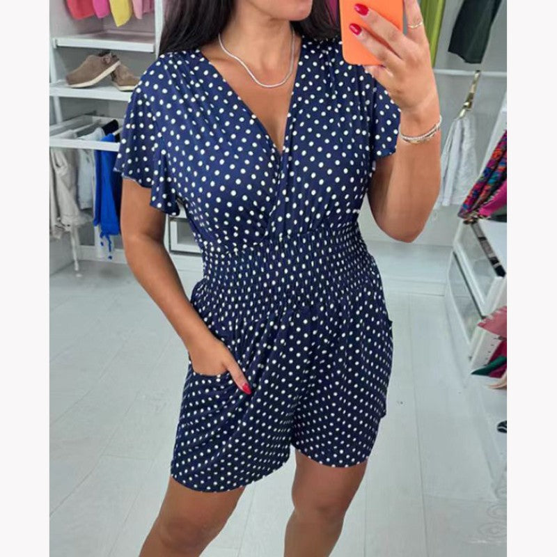 🎊🎊Polka Dot V-Neck One-piece Shorts Jumpsuit