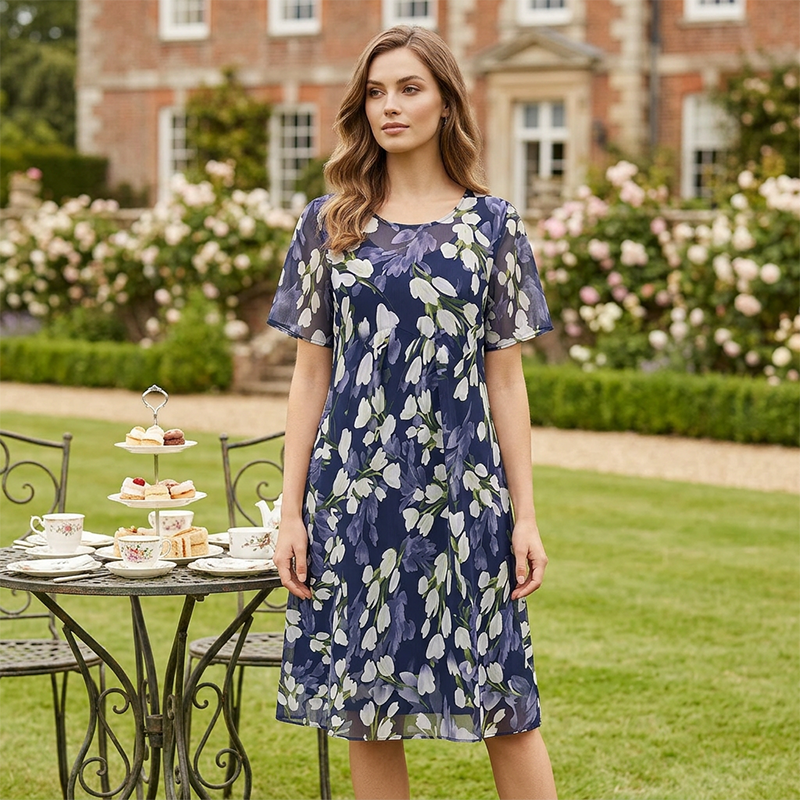 🌷🌷50% OFF NOW! ✨ Women's Floral A-Line Party Dress – Double-Layer Chiffon, Elegant Print & Knee-Length Fit 👗