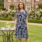 🌷🌷50% OFF NOW! ✨ Women's Floral A-Line Party Dress – Double-Layer Chiffon, Elegant Print & Knee-Length Fit 👗