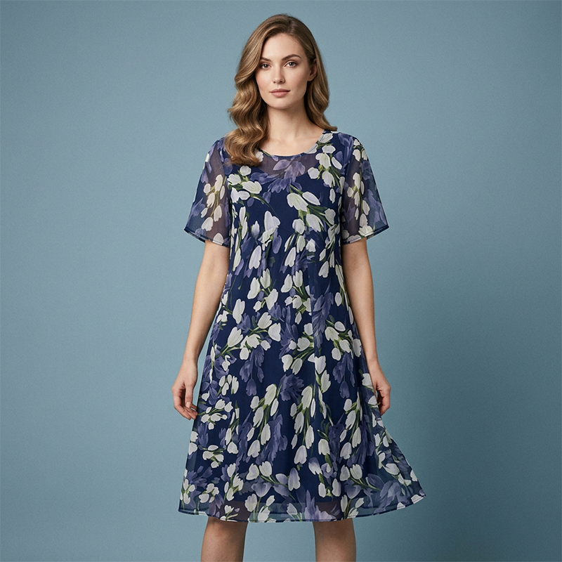 🌷🌷50% OFF NOW! ✨ Women's Floral A-Line Party Dress – Double-Layer Chiffon, Elegant Print & Knee-Length Fit 👗