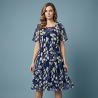 🌷🌷50% OFF NOW! ✨ Women's Floral A-Line Party Dress – Double-Layer Chiffon, Elegant Print & Knee-Length Fit 👗
