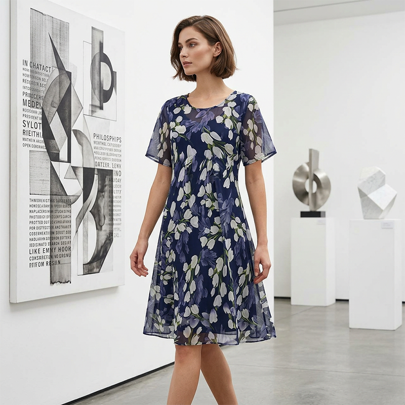 🌷🌷50% OFF NOW! ✨ Women's Floral A-Line Party Dress – Double-Layer Chiffon, Elegant Print & Knee-Length Fit 👗