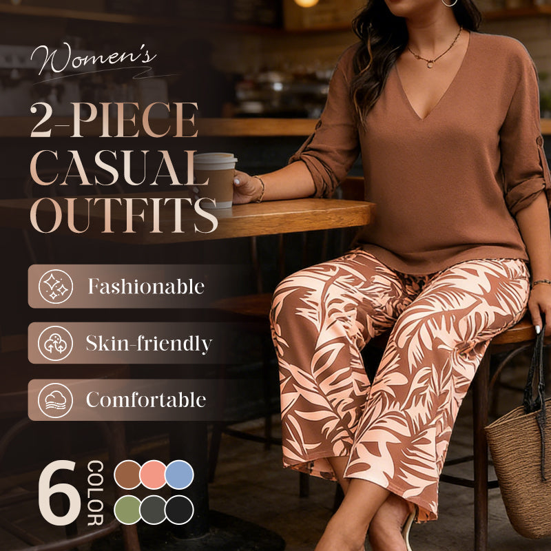 🔥🔥LAST DAY SAVE 50%OFF Free Shipping💞Women's V-Neck Blouse & Printed Wide-Leg Pants Set