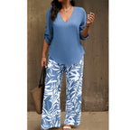 🔥🔥LAST DAY SAVE 50%OFF Free Shipping💞Women's V-Neck Blouse & Printed Wide-Leg Pants Set