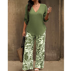 🔥🔥LAST DAY SAVE 50%OFF Free Shipping💞Women's V-Neck Blouse & Printed Wide-Leg Pants Set