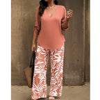 🔥🔥LAST DAY SAVE 50%OFF Free Shipping💞Women's V-Neck Blouse & Printed Wide-Leg Pants Set
