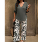 🔥🔥LAST DAY SAVE 50%OFF Free Shipping💞Women's V-Neck Blouse & Printed Wide-Leg Pants Set