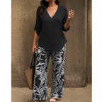 🔥🔥LAST DAY SAVE 50%OFF Free Shipping💞Women's V-Neck Blouse & Printed Wide-Leg Pants Set