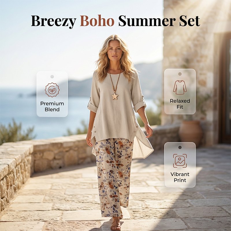 💝💝New Arrivals-Women's Cotton Linen Half Sleeve Top ＆ Pants Set