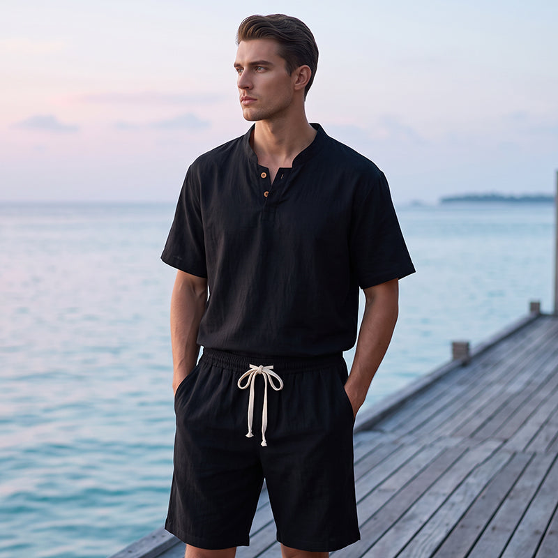 💝💝Men's Breathable Summer Lounge Set‑Soft Short‑Sleeve Top & Shorts Outfit for Daily Relaxation